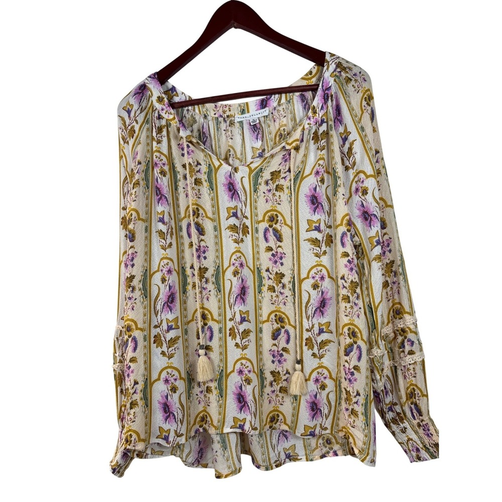 Jane + Delancey Women's XL Floral Print Tassel Lace Boho Blouse Ruffle‎